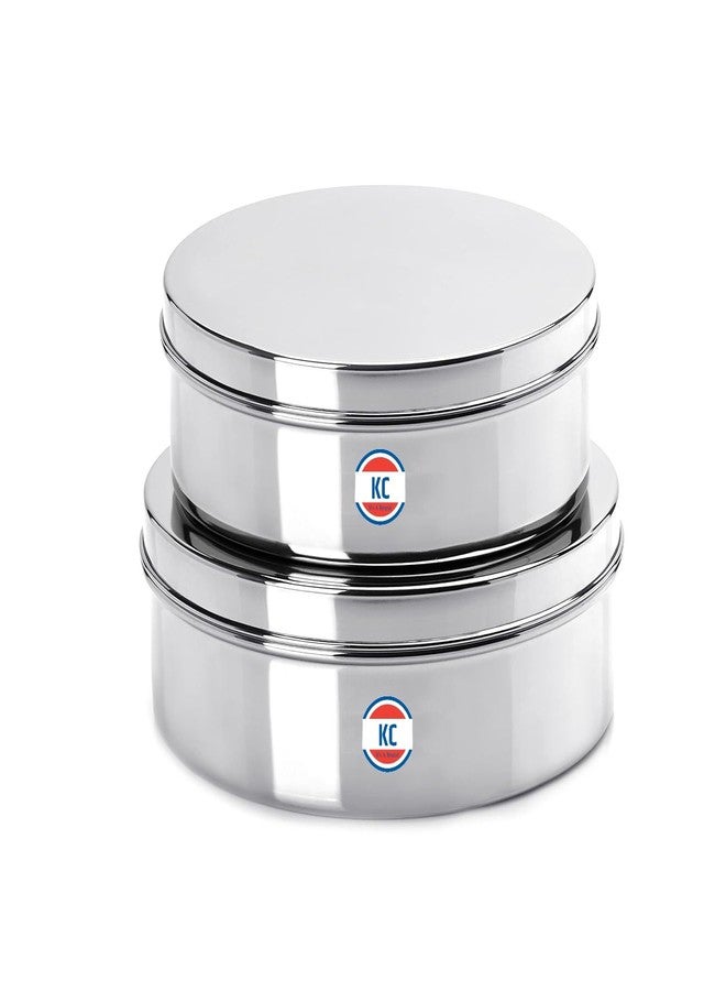 KC Stainless Steel Flat Canisters | Puri Dabba | Storage Containers Set Of 2 Pcs (Capacity 1.2Ltr & 1.5Ltr), Silver - Image 1